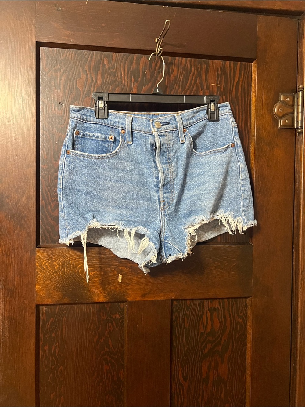Classic Distressed Denim Cutoff Shorts in Light Blue